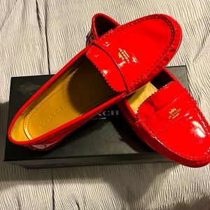 Coach red loafers